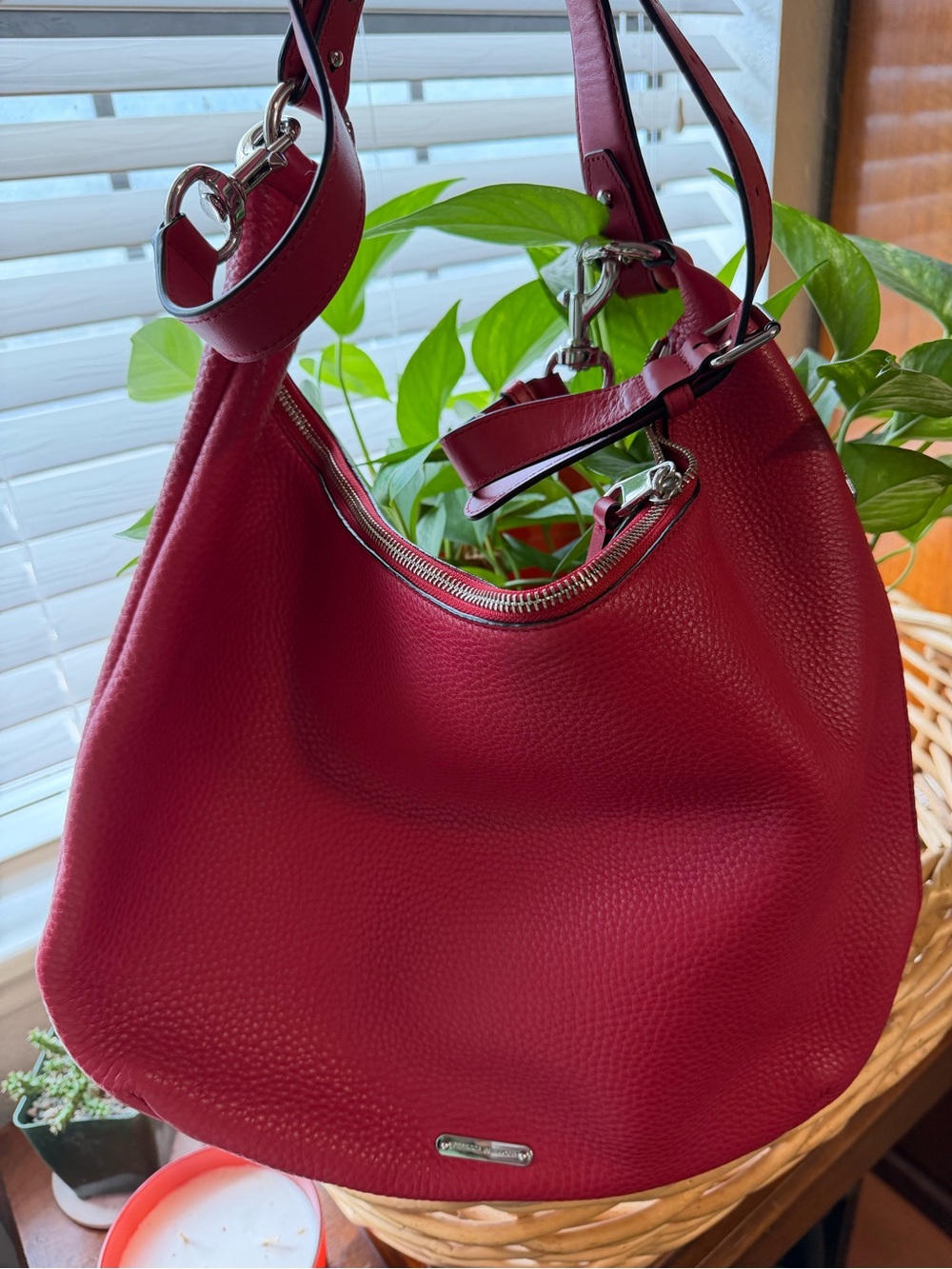 Rebecca Minkoff Red Pebbled Leather Hobo Shoulder Bag